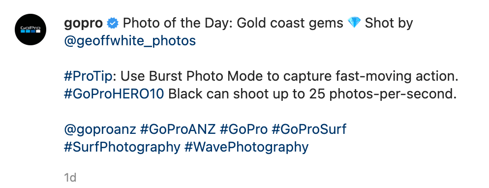 Example of a professional Instagram caption