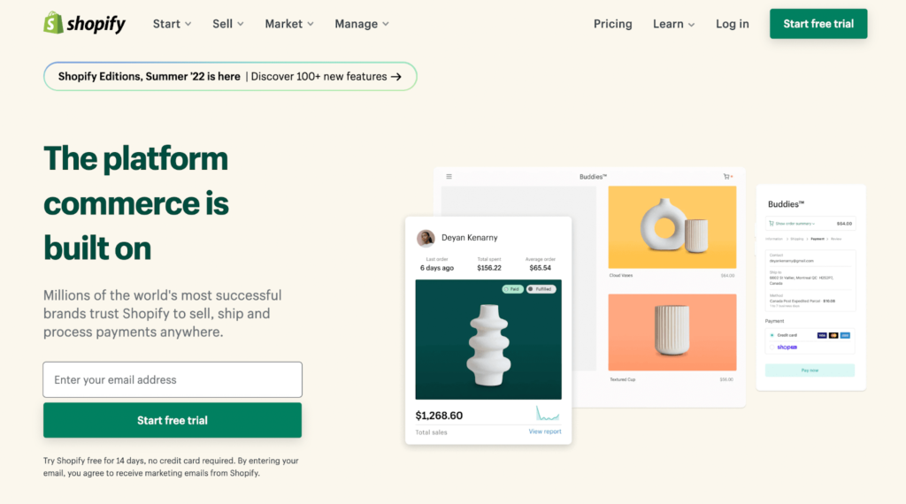 Shopify home page