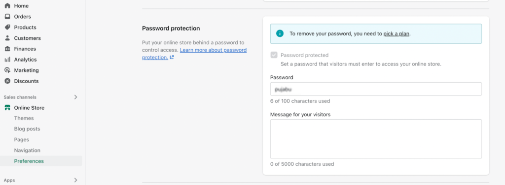 Shopify password protection page