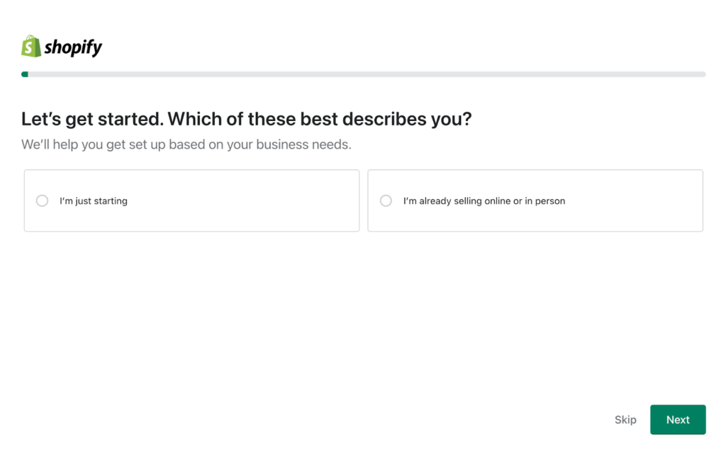 Shopify setup wizard