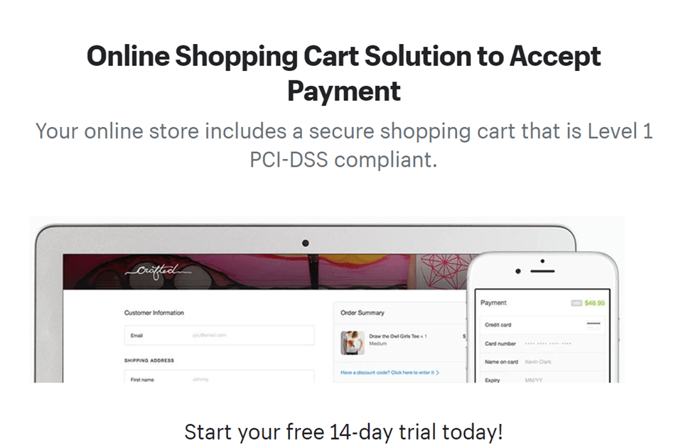 Shopify online shopping card solutions page