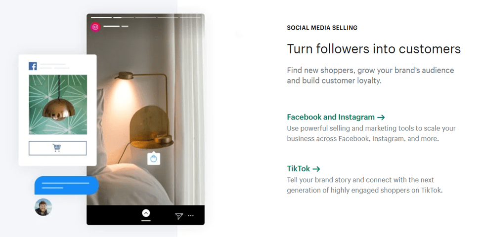 Shopify social media selling page