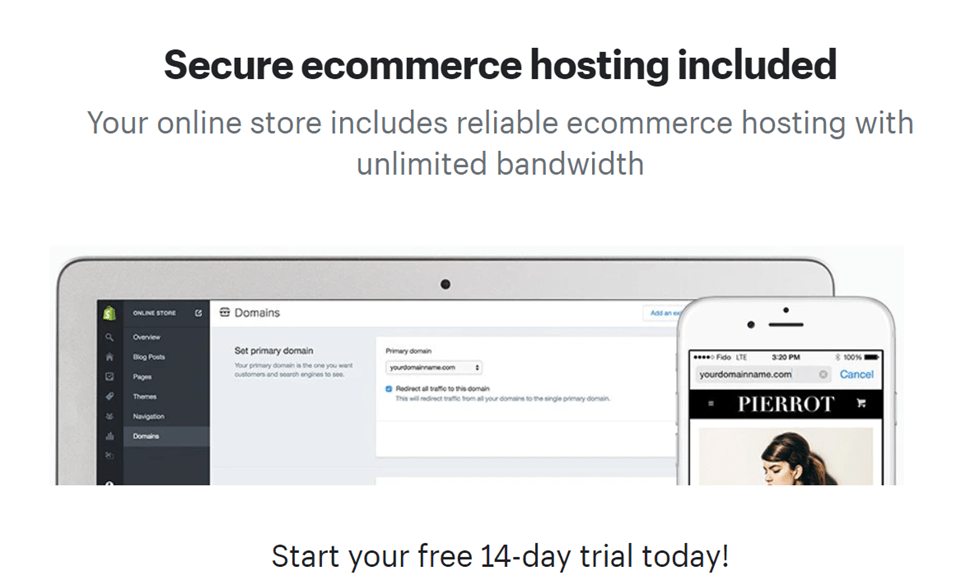 Shopify secure ecommerce hosting page