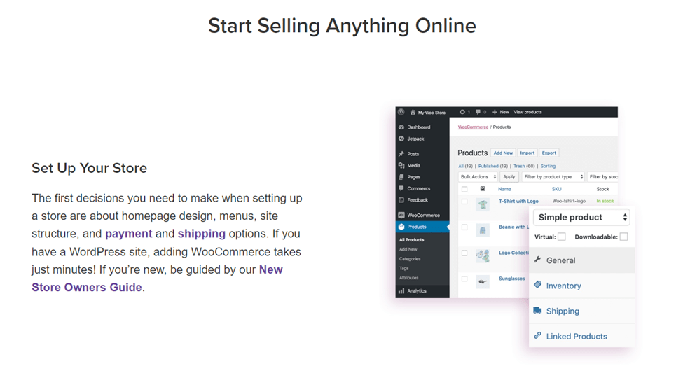 WooCommerce start selling anything online page