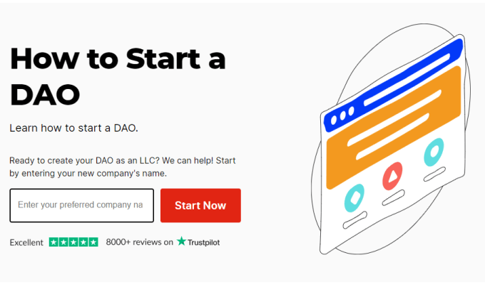 Zenbusiness landing page for DAO and LLC services