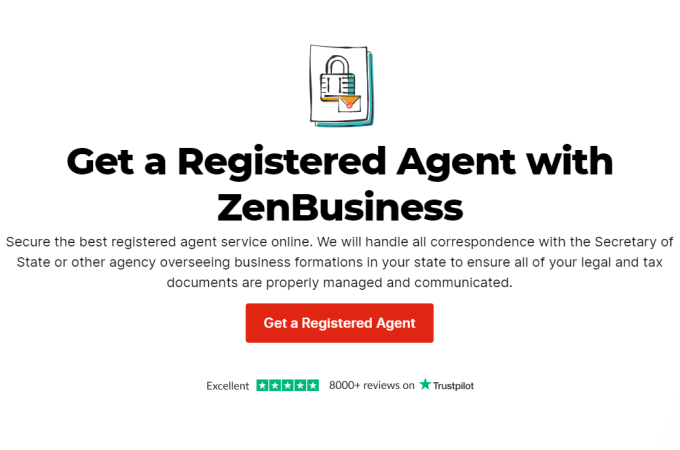 ZenBusiness registered agent services landing page