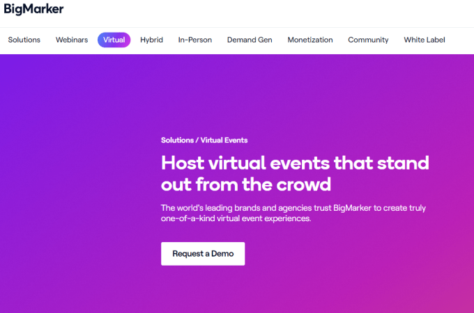 A screenshot of BigMarker's virtual events that stand out from the crowd