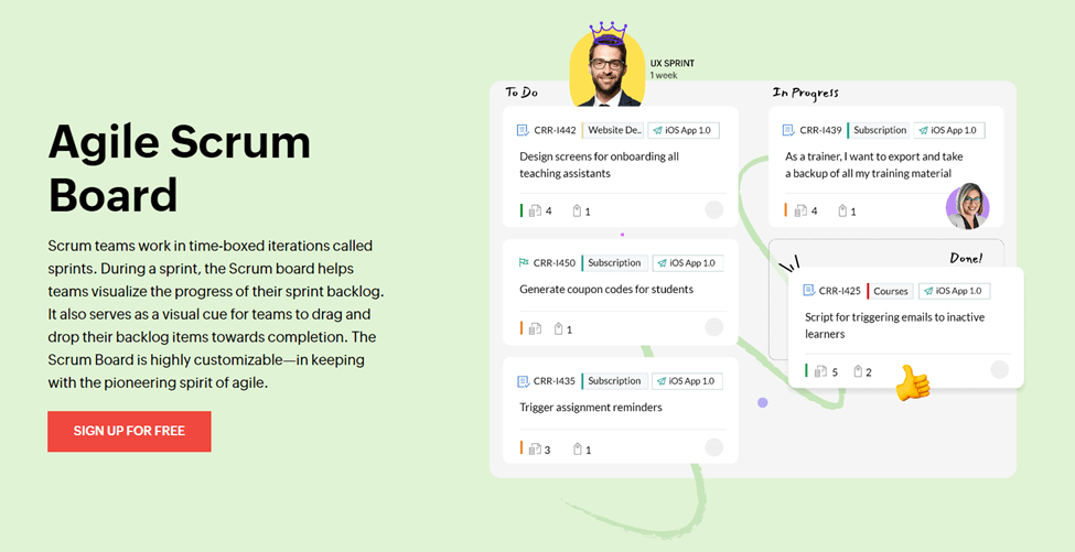 Zoho Agile Scrum Board page