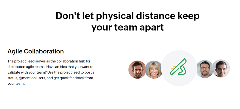 Zoho collaboration page that says "Don't let physical distance keep your team apart"
