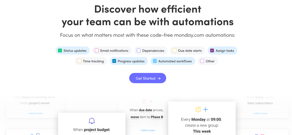 Zoho automation page with heading that says, "Discover how efficient your team can be with automations."