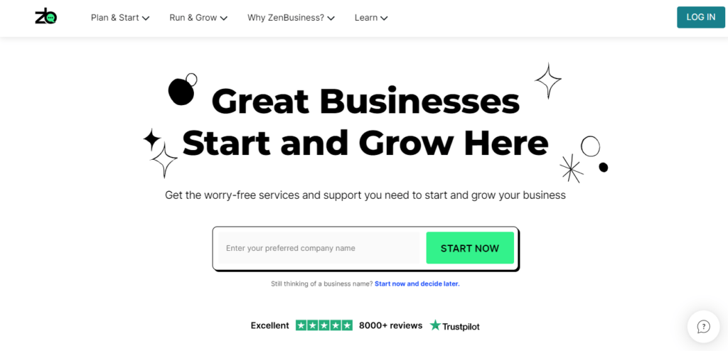 ZenBusiness home page