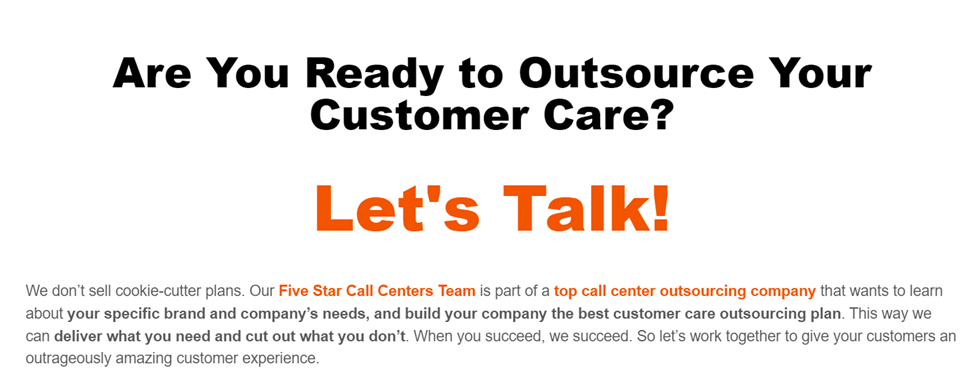 Five Star Call Center home page
