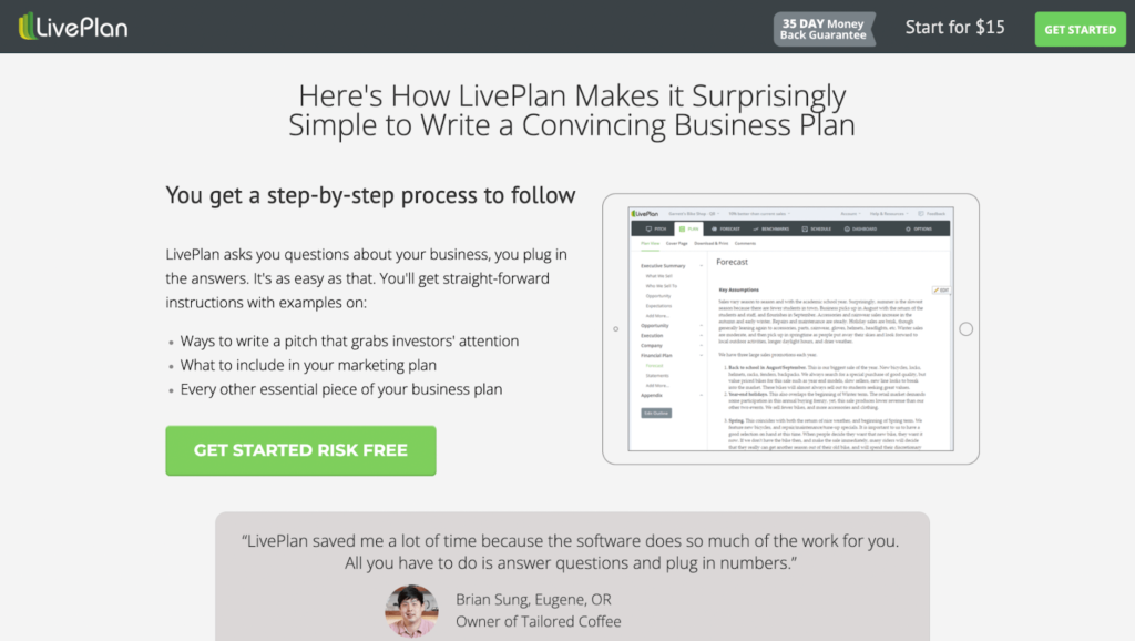 An example of how LivePlan helps businesses create strong plans.