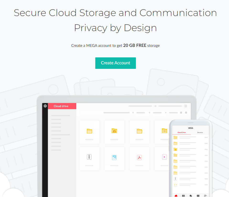 Mega page for secure cloud storage and communication privacy by design