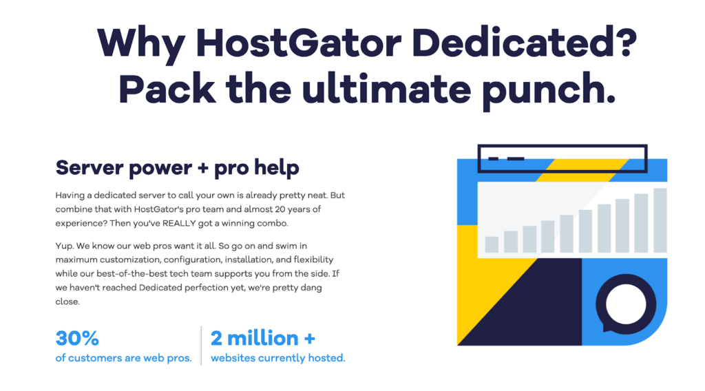Screenshot of HostGator Dedicated webpage that explains how having a HostGator dedicated server packs the ultimate punch