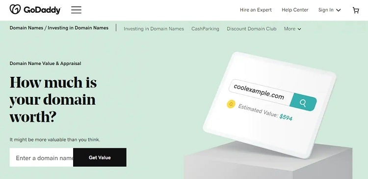 GoDaddy domain appraisal landing page