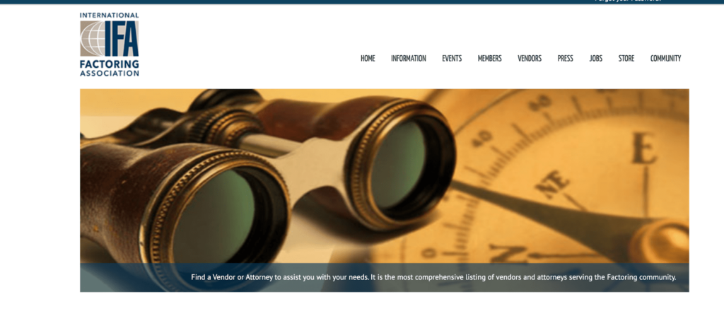 Screenshot of International Factoring Association homepage