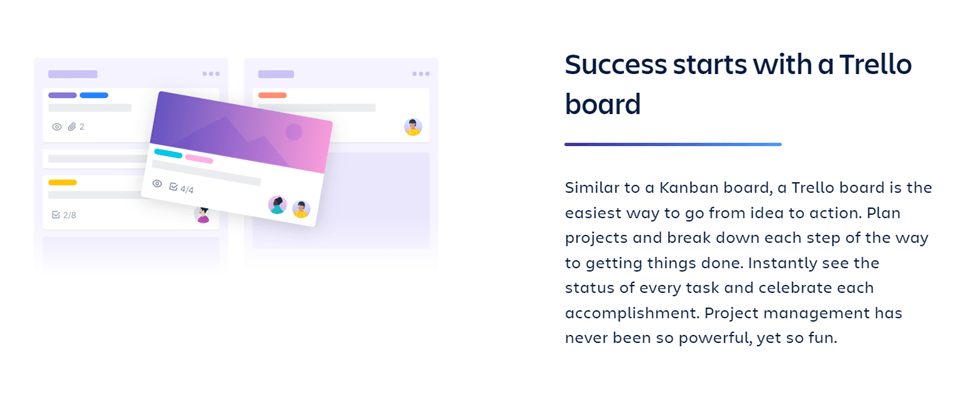 Trello page with header that says "Success starts with a Trello board"