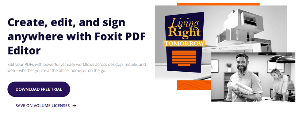Foxit PDF Editor page that explains how you can edit your PDFs across desktop, mobile, and web