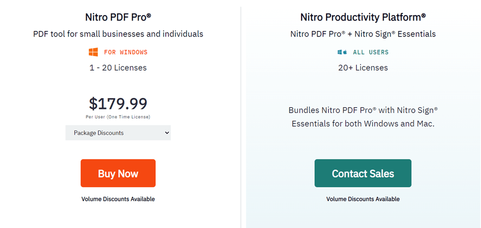 Nitro PDF pricing plans