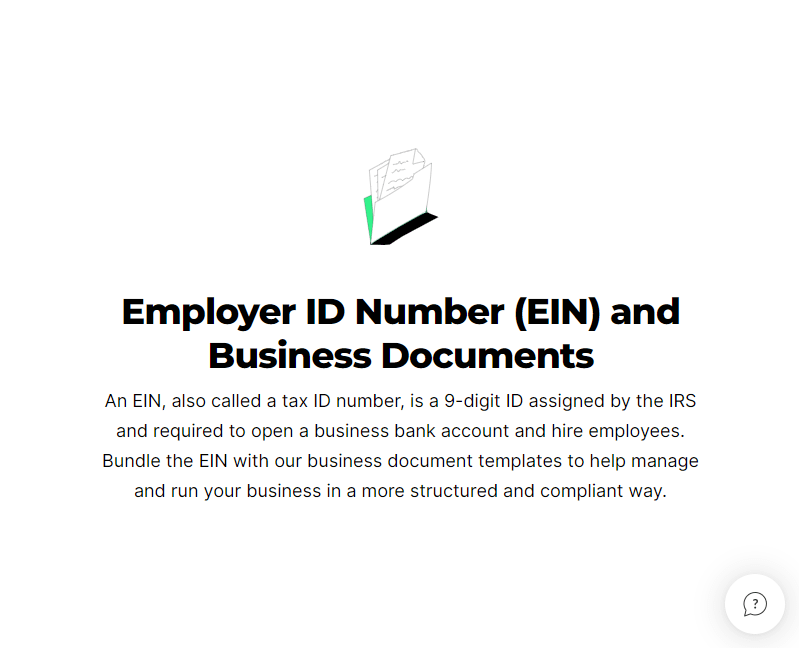 ZenBusiness Employer ID Number and Business Documents page
