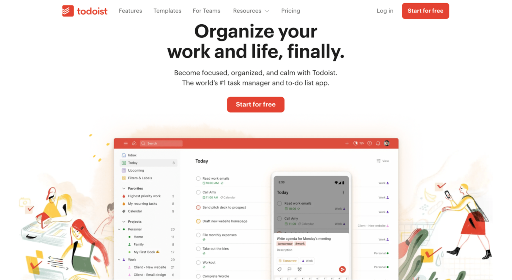 Screenshot of Todoist home page