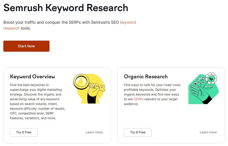 Semrush Keyword Research landing page