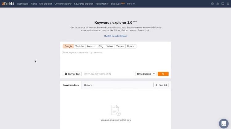 Ahrefs keyword explorer tool