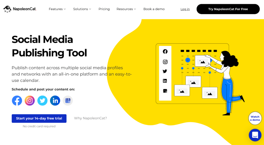 NapoleonCat social media publishing tool landing page