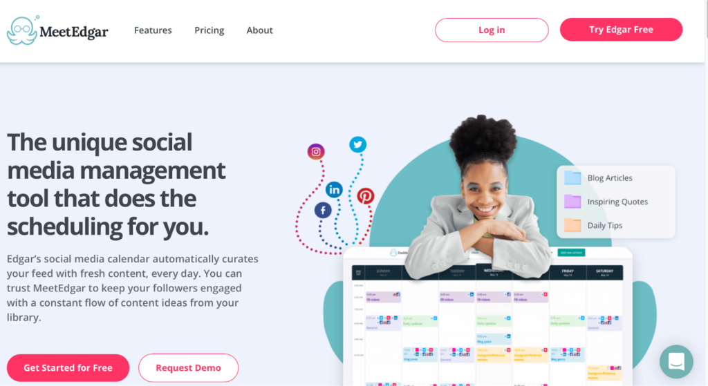 MeetEdgar social media management tool landing page