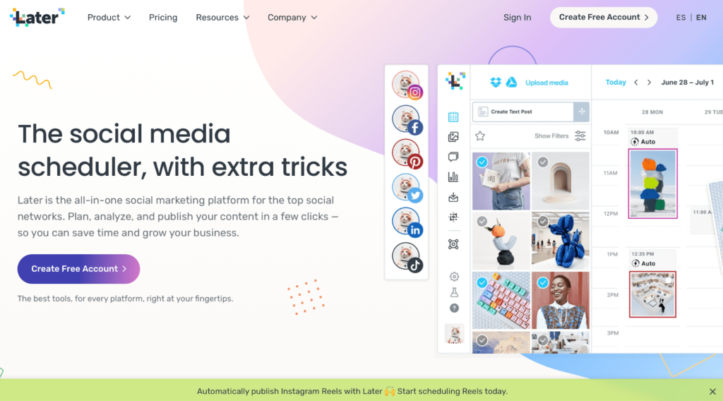 Later social media scheduler landing page