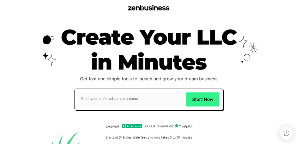 ZenBusiness page to create your LLC in minutes