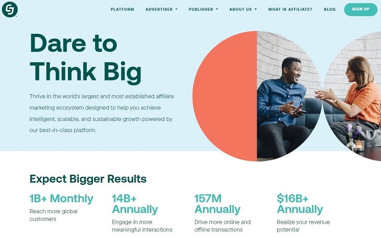 Screenshot of CJ home page with headline that says "Dare to Think Big"