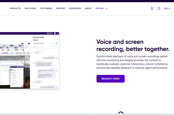 Talkdesk screen recording webpage