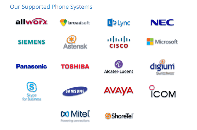 Screenshot of Recite's supported phone systems