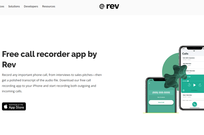 Screenshot of Rev Call Recorder app webpage