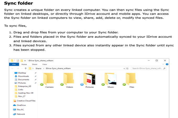 An example of how IDrive’s Sync folders look.