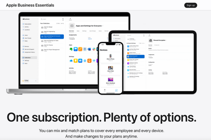 Screenshot of Apple Business Essentials webpage