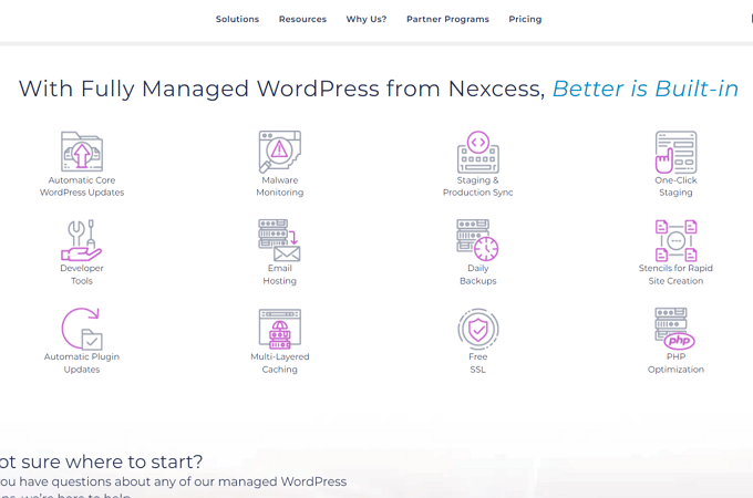 Screenshot of Nexcess webpage with headline that says, "With Fully Managed WordPress from Nexcess, Better is Built-in"