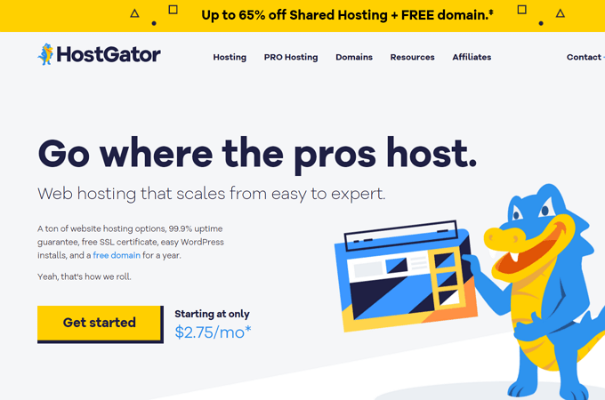 Screenshot of HostGator web hosting landing page