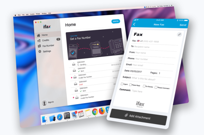 iFax dashboard and mobile app for online faxing