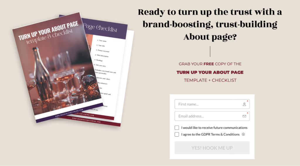 Example of a landing page that offers a free copy of template and checklist with sign-up