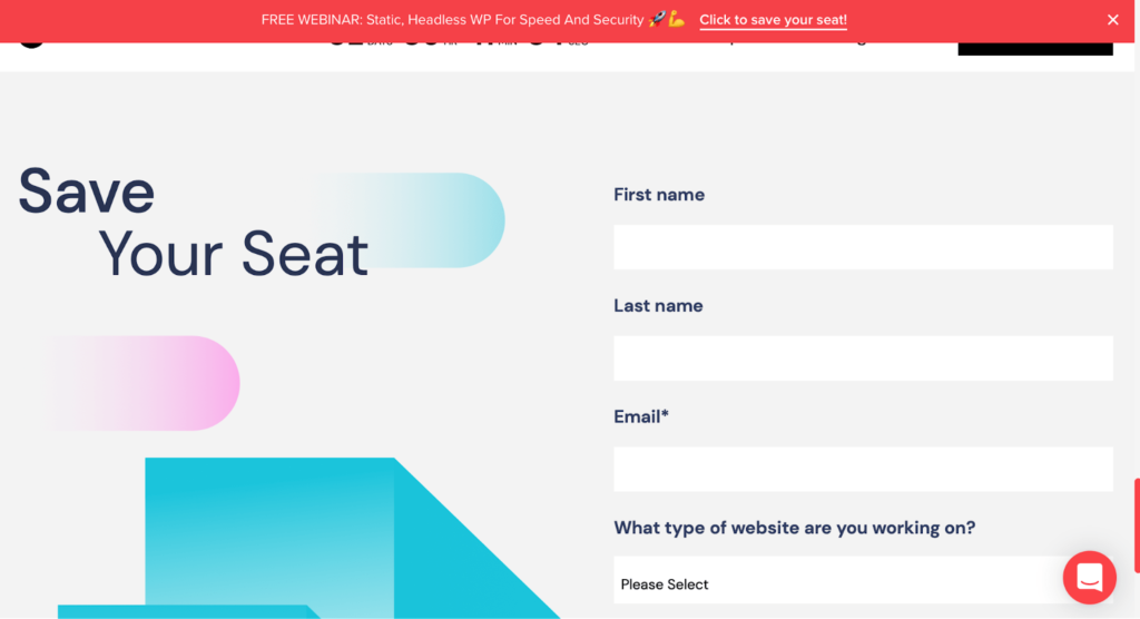 Screenshot of a webinar signup page with headline that says "Save Your Seat"