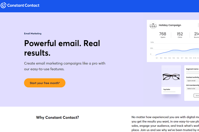 Screenshot of Constant Contact email marketing webpage