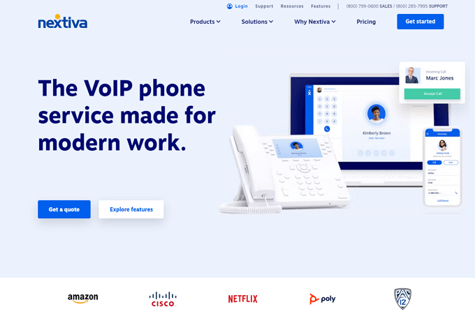 Screenshot of Nextiva landing page for VoIP phone services