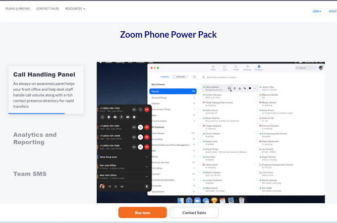 Screenshot of Zoom Phone Power Pack webpage