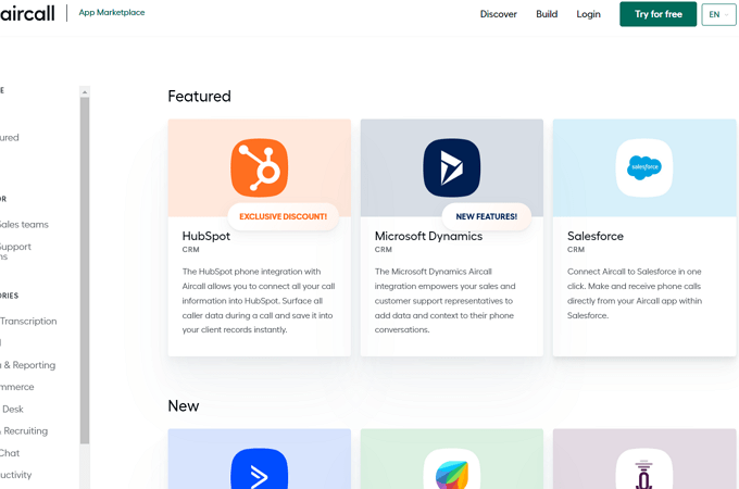 Screenshot of Aircall app marketplace