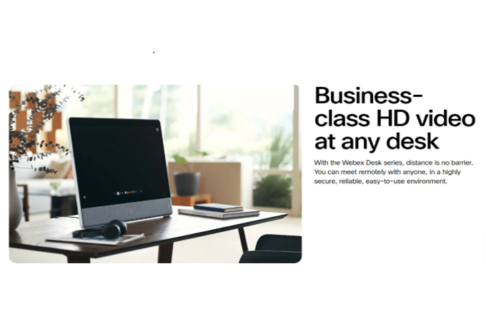 Screenshot of Webex page for business-class HD video at any desk