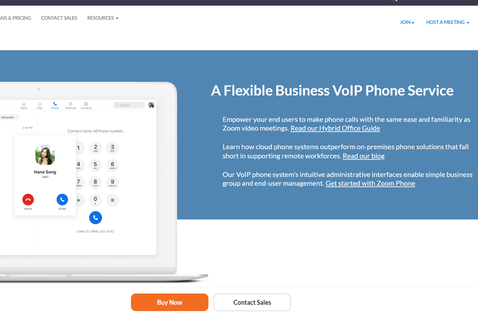 Screenshot of Zoom flexible business VoIP phone service landing page