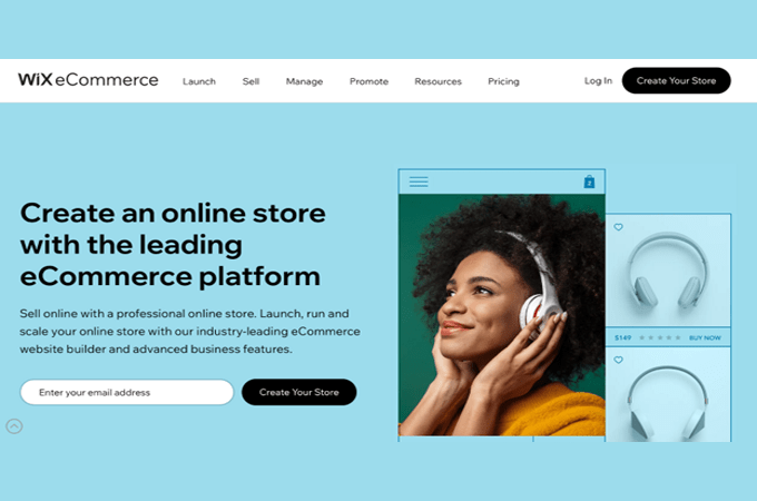 Screenshot of Wix eCommerce landing page